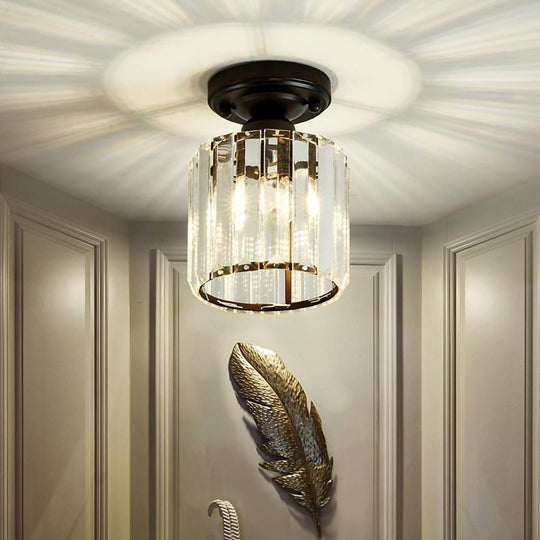 Modern Crystal Metal Industrial LED Semi-Flush Ceiling Light