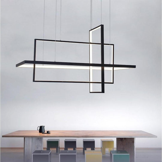 31.5'' Three Part Futuristic Square Rectangular Hybrid Aluminum Chandelier
