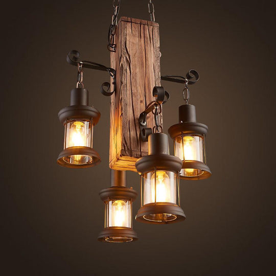 Lodge Style Farmhouse 4-Light Wooden Chandelier