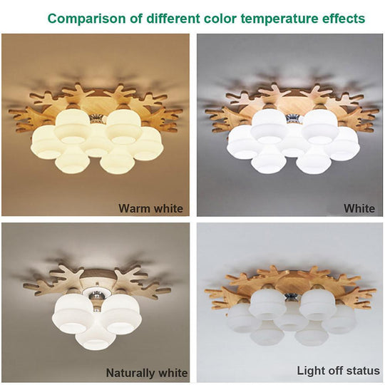 Globes Cluster Modern Wood Glass LED Flush Mount Ceiling Light
