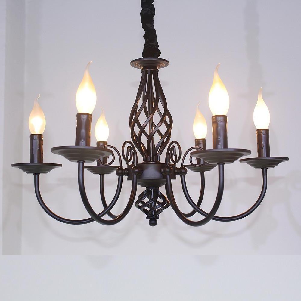 Candle Design Metal Rustic Chandelier with 6 LED Bulbs