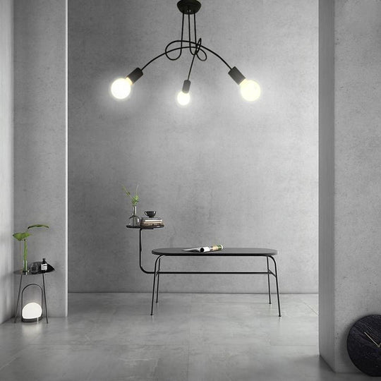 Simplistic Painted Metal Modern Chandelier with Exposed Twisted Stem