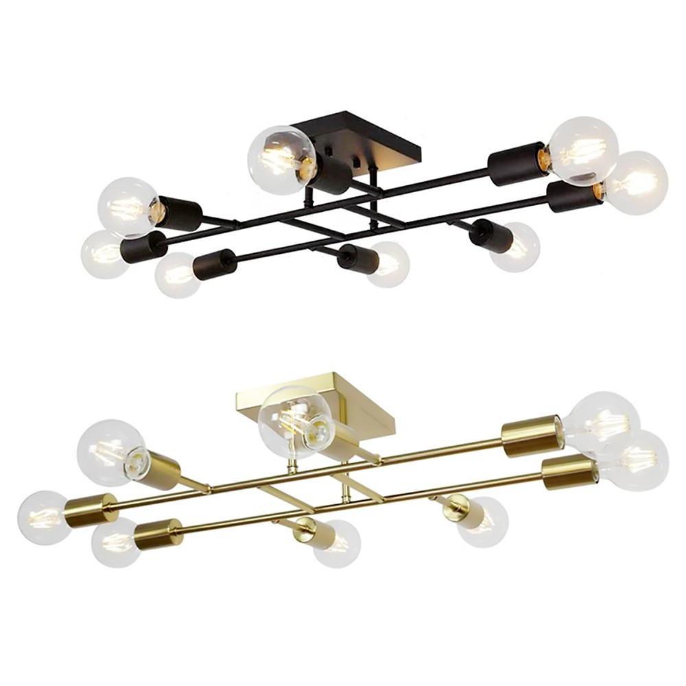8-Light Antique Brass Vintage LED Semi-Flush Mount Ceiling Light