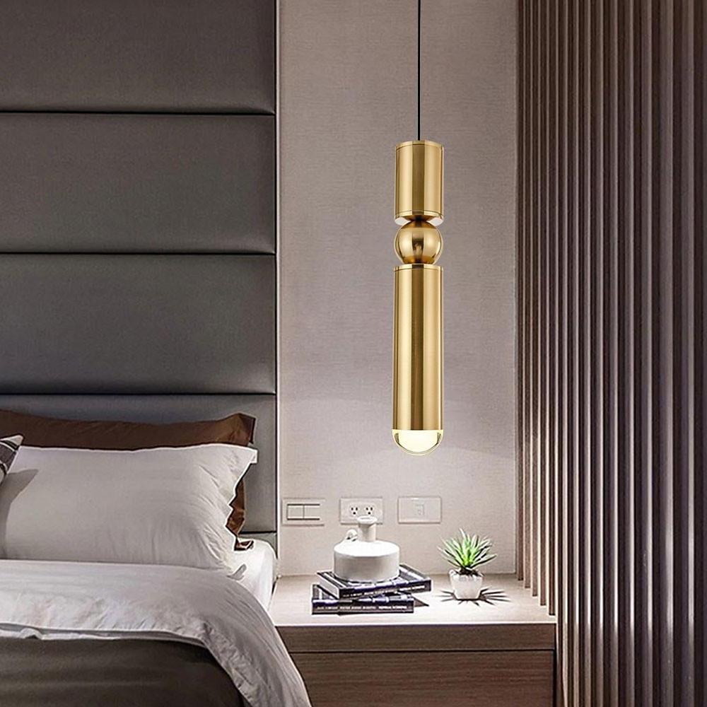Elongated Cylindrical Electroplated Metal LED Pendant Light