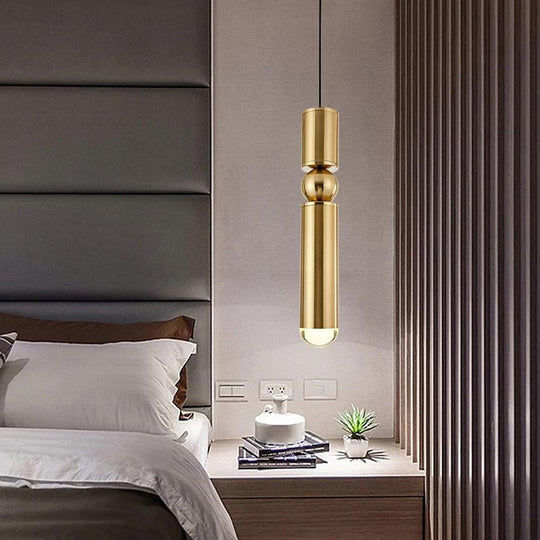 Elongated Cylindrical Electroplated Metal LED Pendant Light