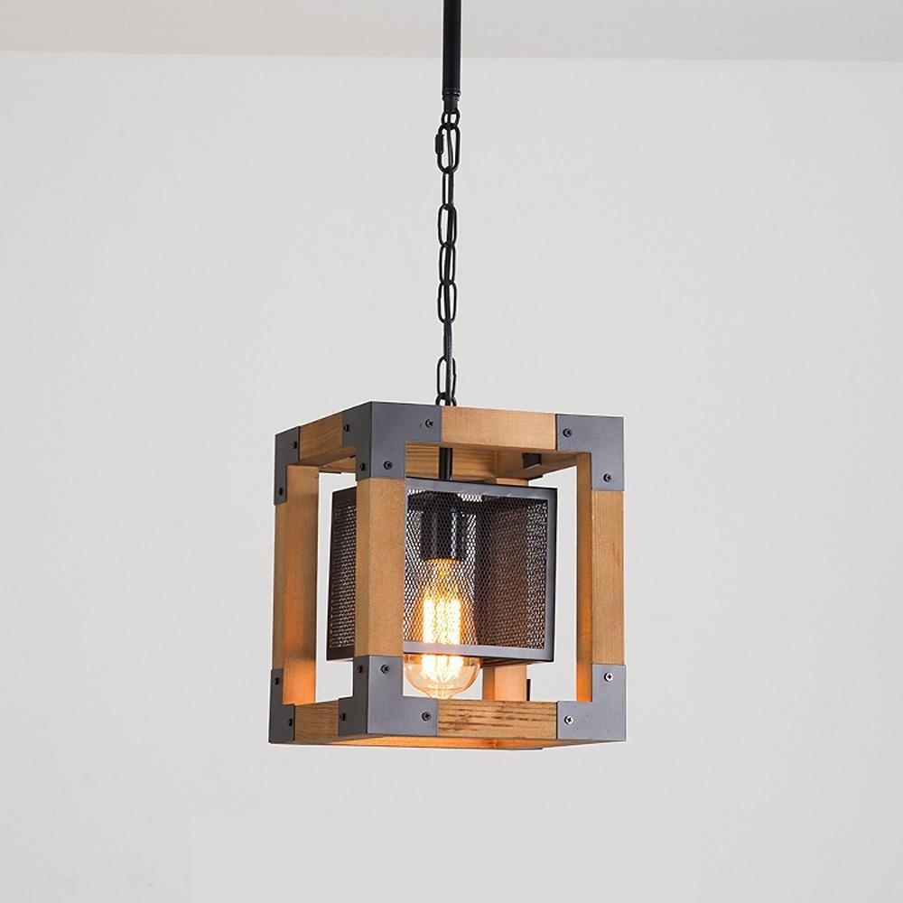 Rustic Industrial Linear Wood & Metal Chandelier