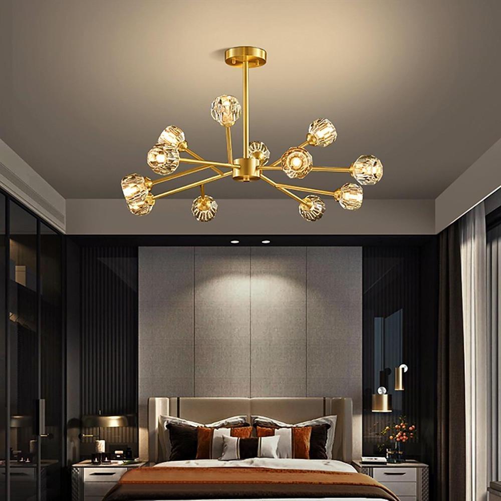 15-Light LED Crystal Copper Modern Sputnik Chandelier