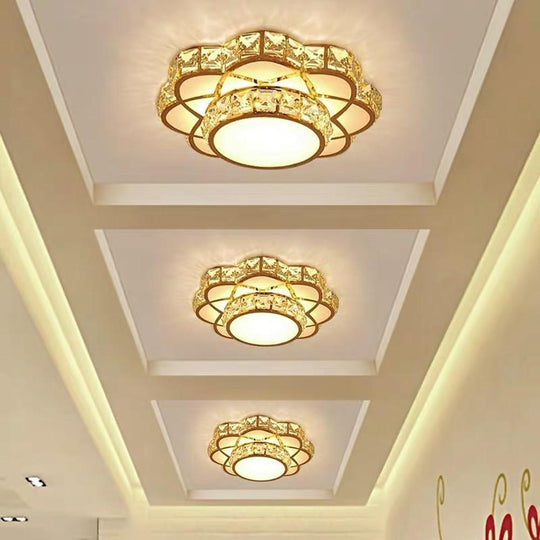 Flower Effect Metal Crystal LED Flush Mount Ceiling Light