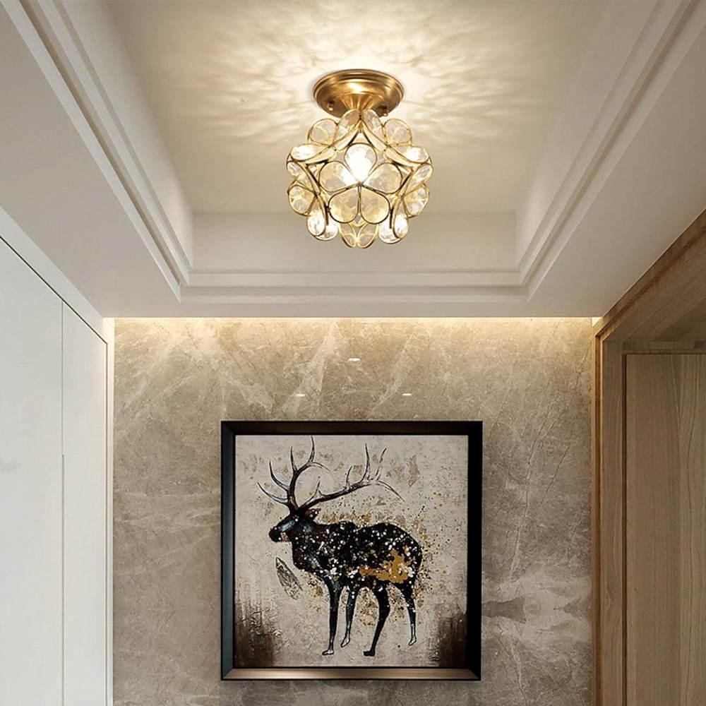 Candelabra Flower Hallway Flush Mount Copper Glass LED Ceiling Light