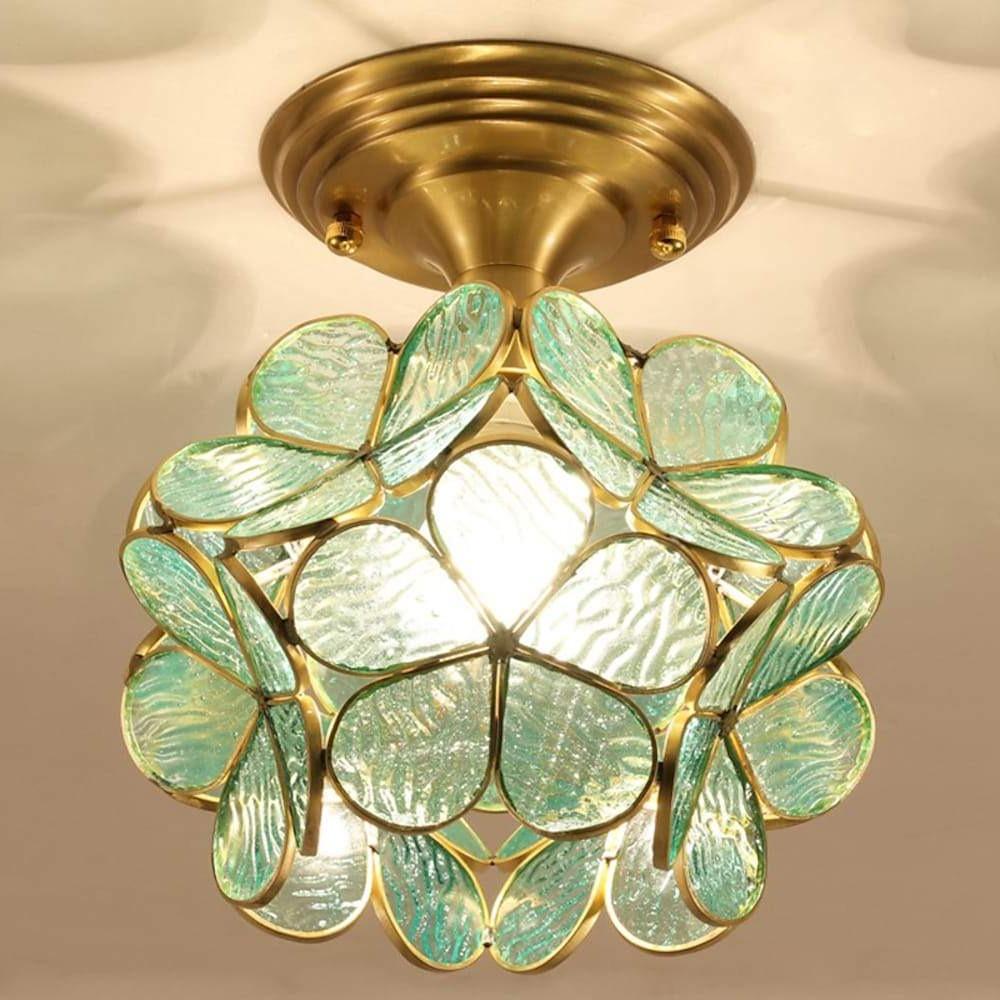 Candelabra Flower Hallway Flush Mount Copper Glass LED Ceiling Light