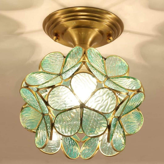 Candelabra Flower Hallway Flush Mount Copper Glass LED Ceiling Light