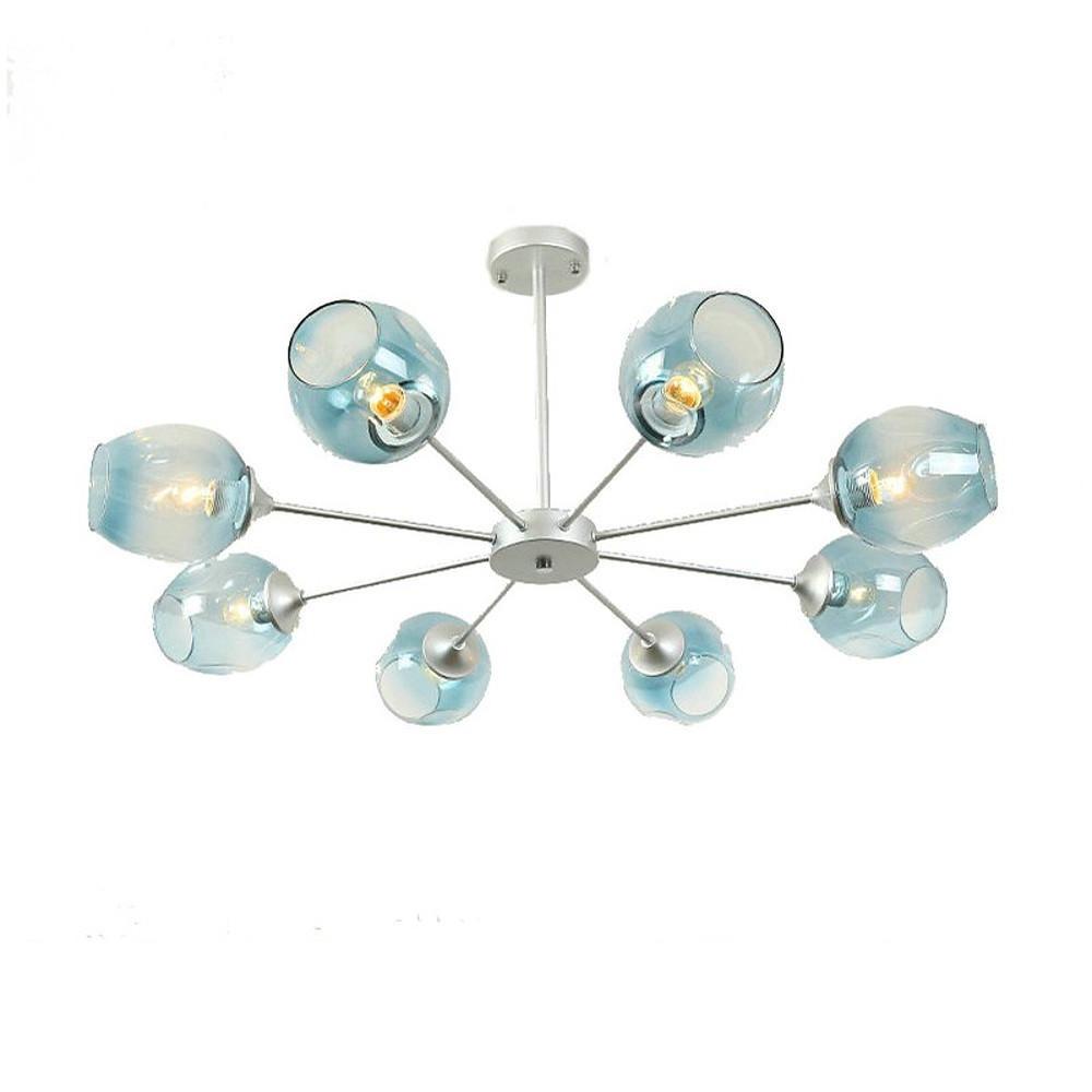 Blue Glass Sputnik Chandelier Metal See Glass Chandelier with 8 LED Lights