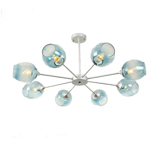 Blue Glass Sputnik Chandelier Metal See Glass Chandelier with 8 LED Lights