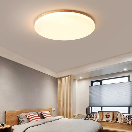 Circular Minimalist Flush Mount Wood Acrylic LED Ceiling Light