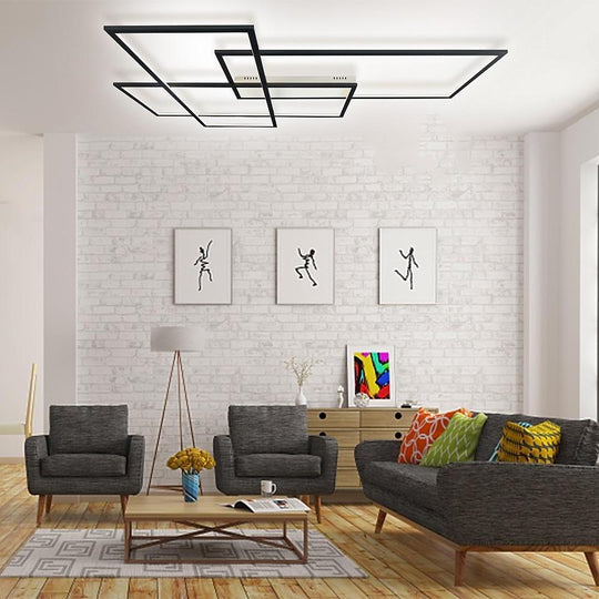 Rectangular Hybrid Modern Flush Mount LED Ceiling Light – 3-Tier Contemporary Design