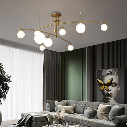 Curved Line Design 9-Light Glass LED Gold Modern Chandelier Ceiling Light