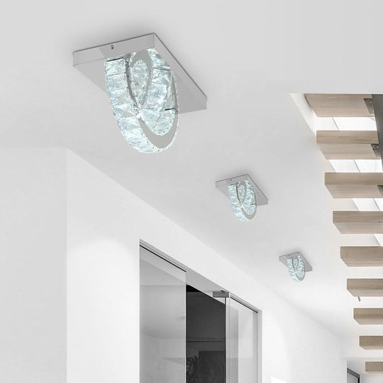 Small Crystal Semicircular LED Flush Mount Ceiling Light