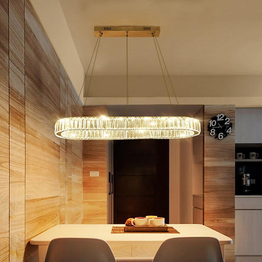 Chrome & Gold Crystal Oval Ring LED Pendant Chandelier