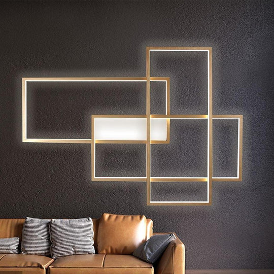 Rectangular Hybrid Modern Flush Mount LED Ceiling Light – 3-Tier Contemporary Design