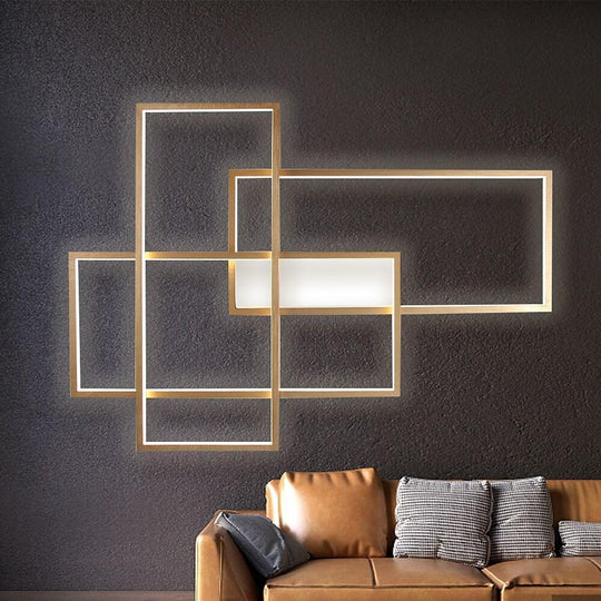 Overlapping Rectangles Aluminum Geometric LED Flush Mount Ceiling Light