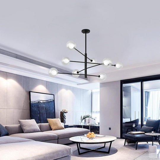 Linear Sputnik Chandelier with 8 Glass Shades