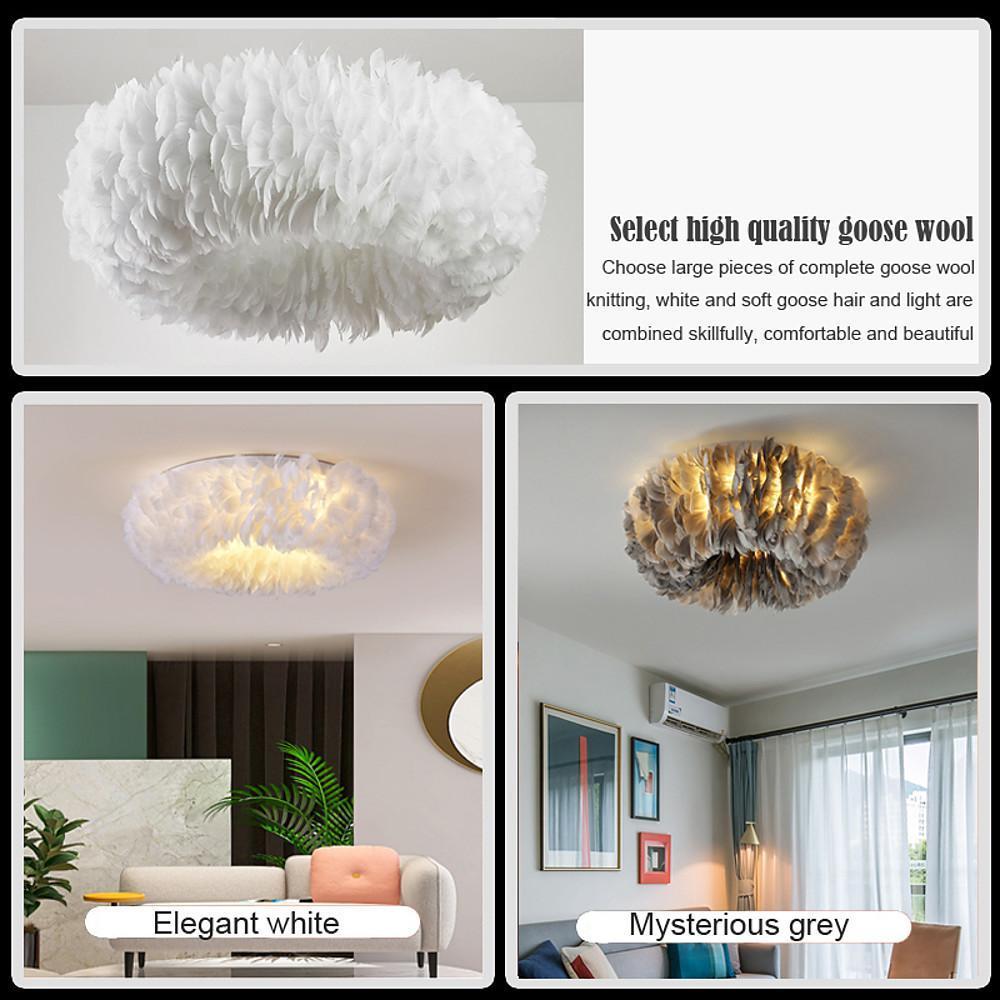 Round Feathers LED Nordic Ceiling Light Flush Mount Chandelier