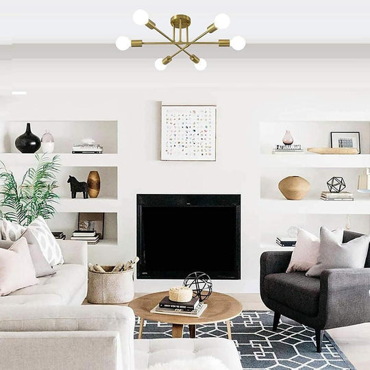 Minimalist Geometric Industrial Sputnik Chandelier 6 Bulbs Ceiling Light