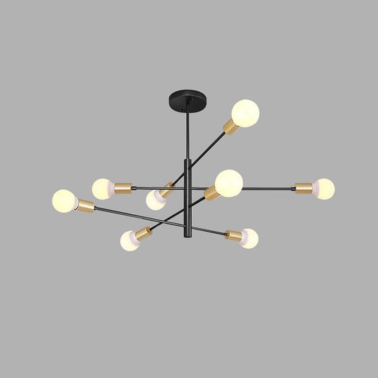Modern Sputnik LED Geometric Chandelier – 8 Bulbs, Black Linear Design