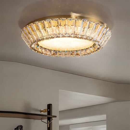 Quicksand Drum Crystal Flush Mount Ceiling Light in Titanium Gold