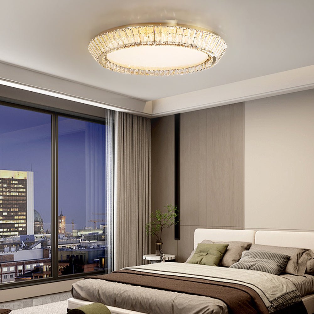 Quicksand Drum Crystal Flush Mount Ceiling Light in Titanium Gold