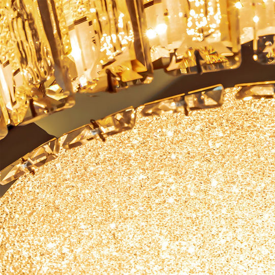 Quicksand Drum Crystal Flush Mount Ceiling Light in Titanium Gold
