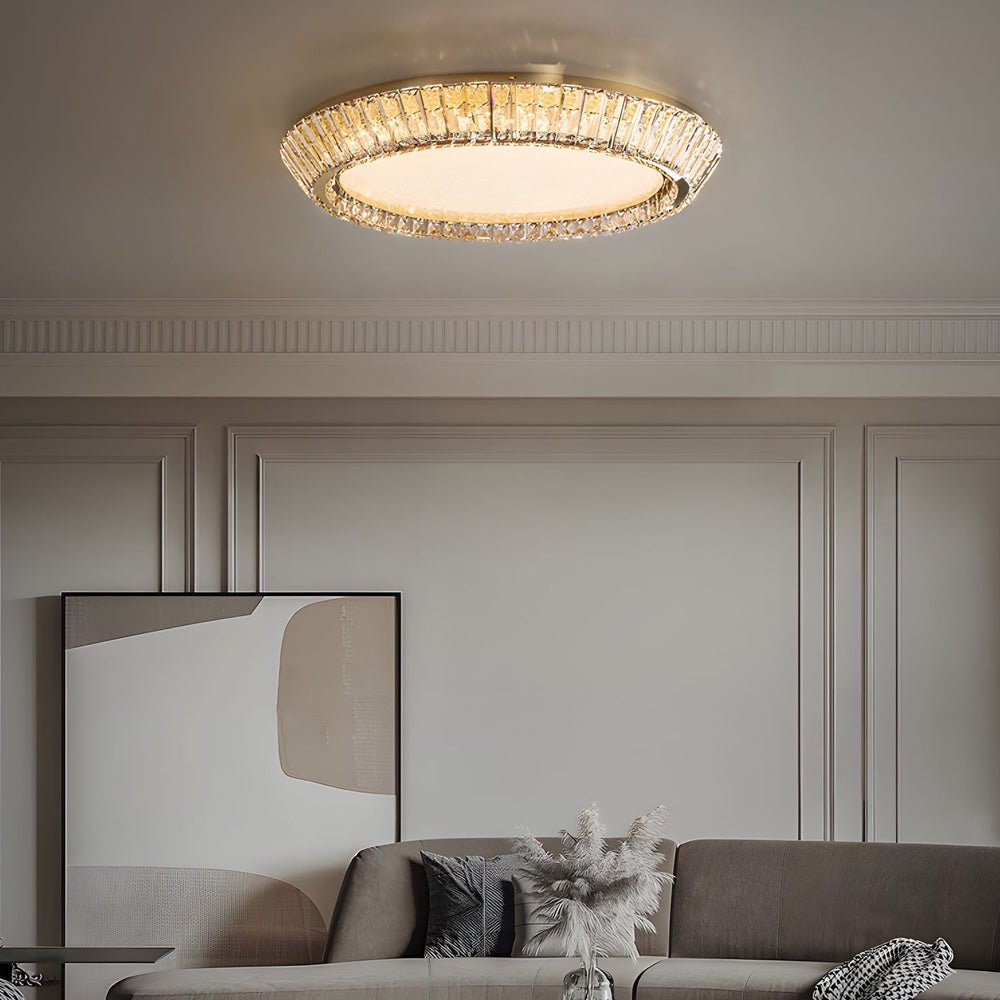 Quicksand Drum Crystal Flush Mount Ceiling Light in Titanium Gold