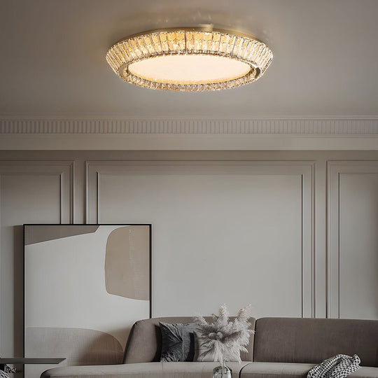 Quicksand Drum Crystal Flush Mount Ceiling Light in Titanium Gold
