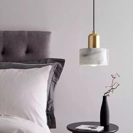 Minimalist Cylindrical Marble Pendant Light Copper LED Modern Hanging Lighting