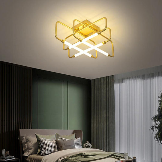 Geometric Lantern Dimmable LED Modern Ceiling Light Flush Mount Lighting