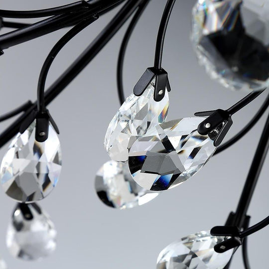 Crystal Leaves – Brushed Flush Mount Ceiling Chandelier for Living Room, Bedroom, and Dining Room