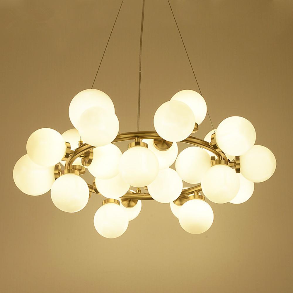 Clustered Glass Globe Electroplated Metal LED Modern Chandelier
