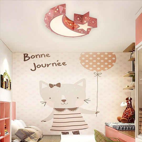Moon and Star Shaped LED Flush Mount Ceiling Light – Modern Children’s Room Fixture