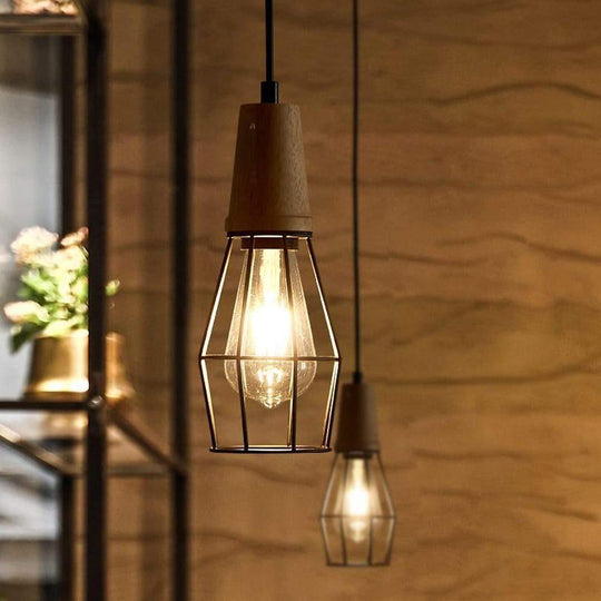 Antique Lantern Vintage Metal Wood LED Pendant Light