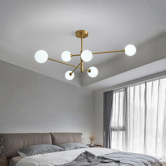 6 Light Sputnik LED Electroplated Glass Gold Modern Chandelier Ceiling Light
