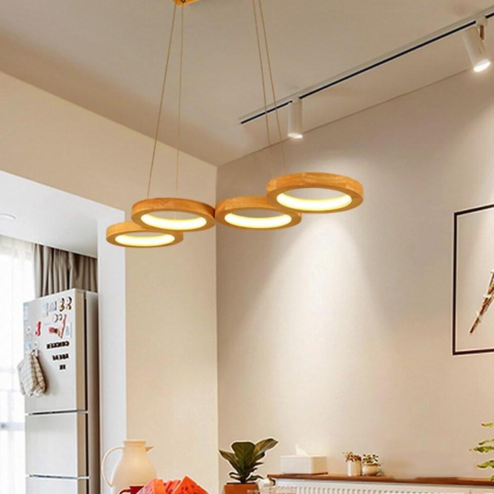 4 Circle Wood Acrylic LED Modern Pendant Light