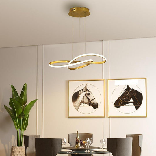 Interweaved Wave LED Gold Modern Hanging Lamp Island Pendant Light