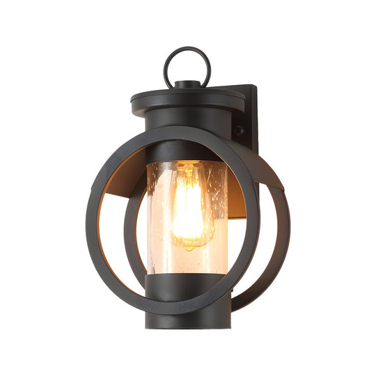 Raindrops Glass Black Outdoor Wall Light with 6W LED Edison Bulb