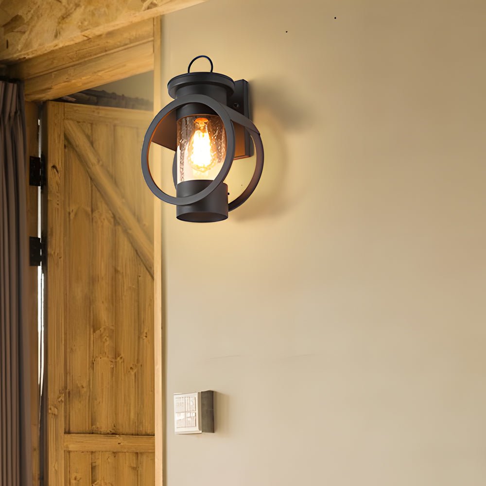 Raindrops Glass Black Outdoor Wall Light with 6W LED Edison Bulb