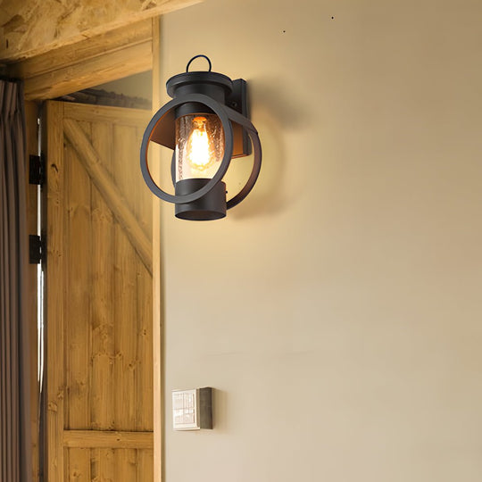 Raindrops Glass Black Outdoor Wall Light with 6W LED Edison Bulb