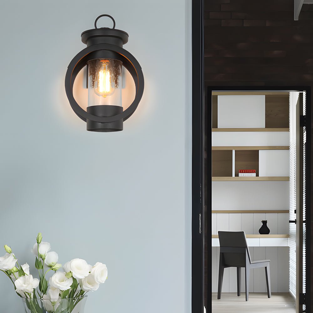 Raindrops Glass Black Outdoor Wall Light with 6W LED Edison Bulb