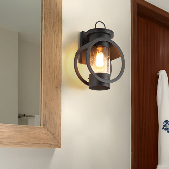 Raindrops Glass Black Outdoor Wall Light with 6W LED Edison Bulb