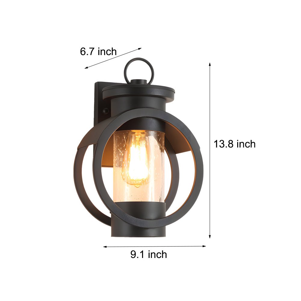 Raindrops Glass Black Outdoor Wall Light with 6W LED Edison Bulb