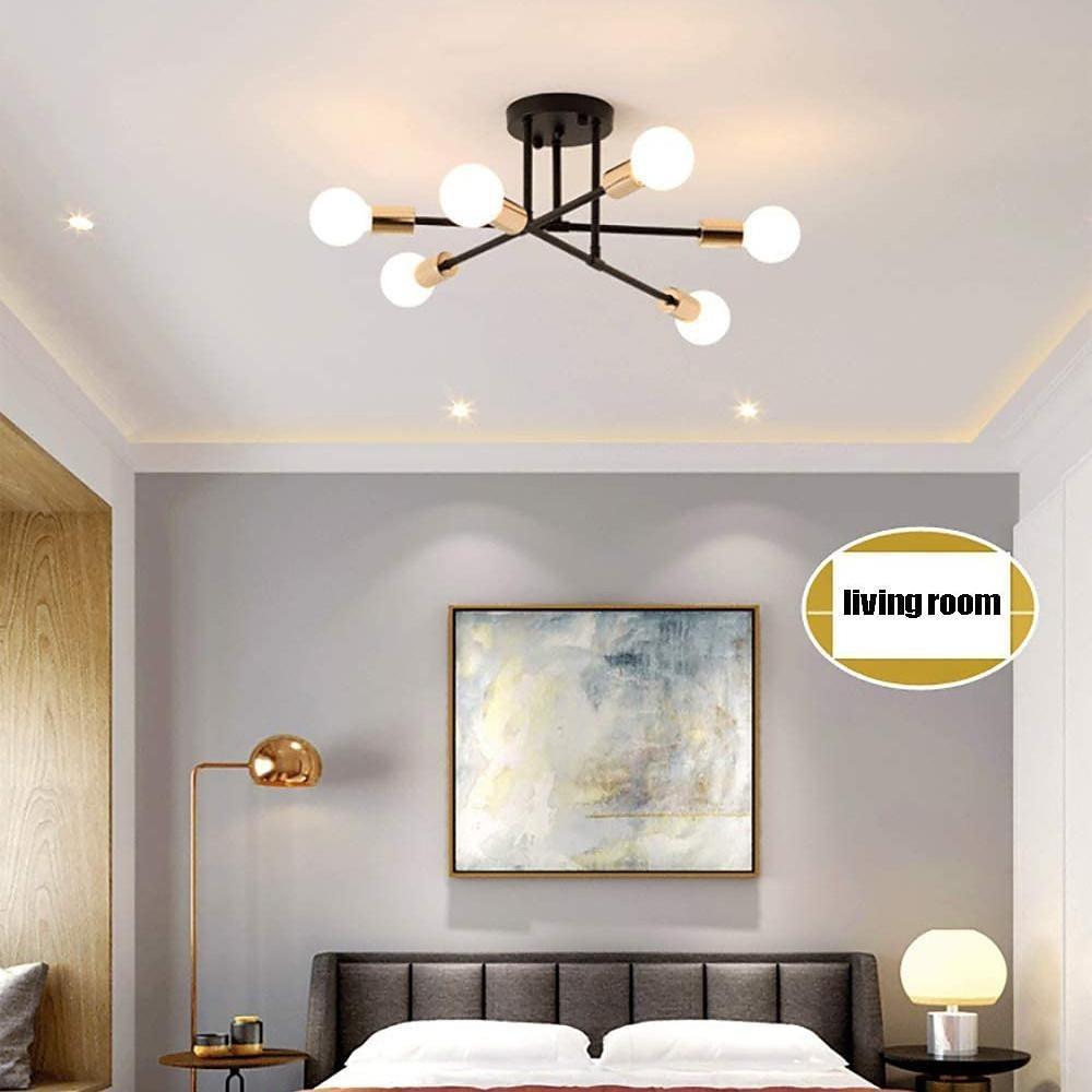 Minimalist Geometric Industrial Sputnik Chandelier 6 Bulbs Ceiling Light
