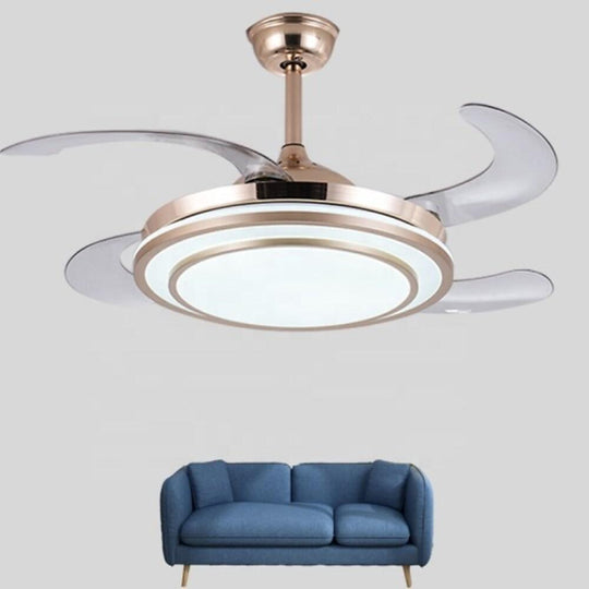 Gold Finish 4 Blade Retractable Ceiling Fan with LED Light